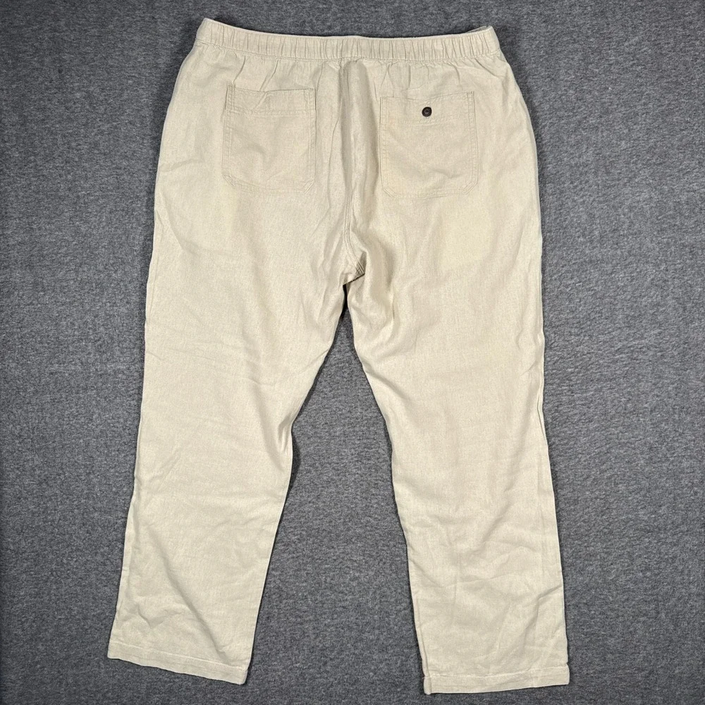 Cubavera Pants Mens XL Beige Drawstring Linen Blend Elastic Waist Casual Beach